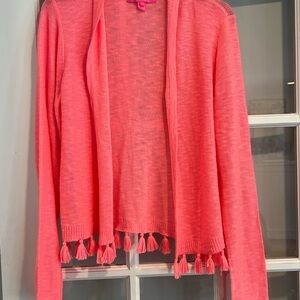 Lilly Pulitzer Coral Cardigan Sweater with Fringe